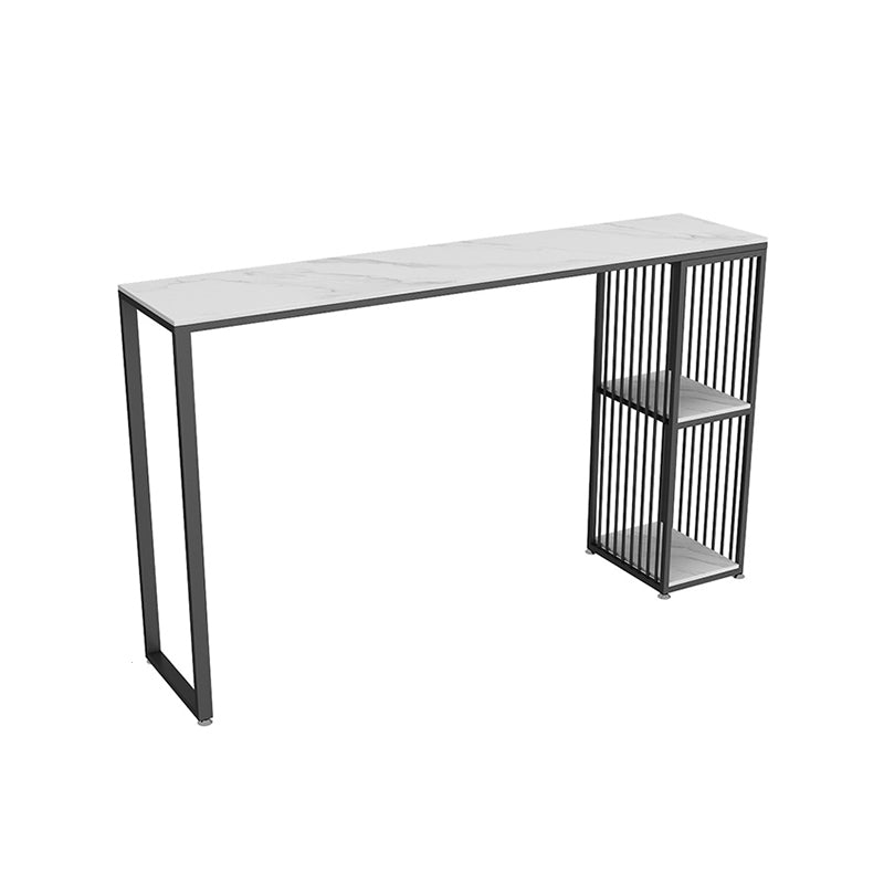 1/3 Pieces Glam Iron Bar Table Set Rectangle Stone Top Bistro Set with Shelf