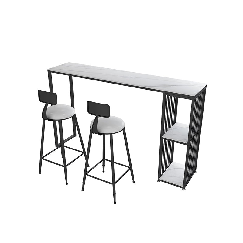 1/3 Pieces Glam Iron Bar Table Set Rectangle Stone Top Bistro Set with Shelf