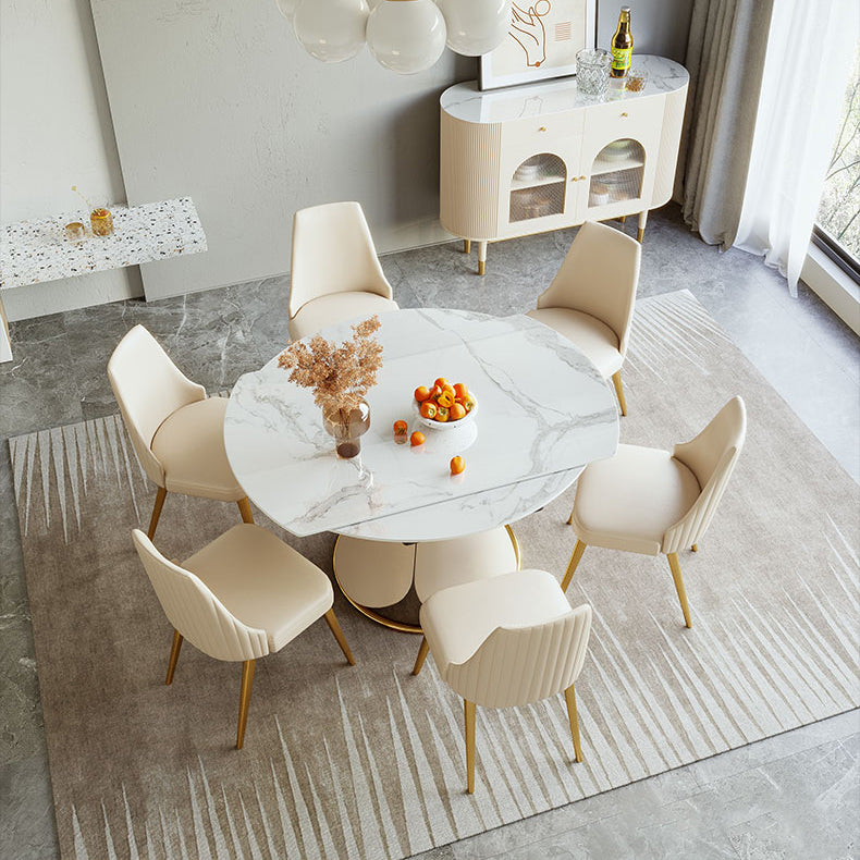 Scandinavian Round Dining Table Sets 1/4/5/7 Pieces Leather Dining Table and Chairs
