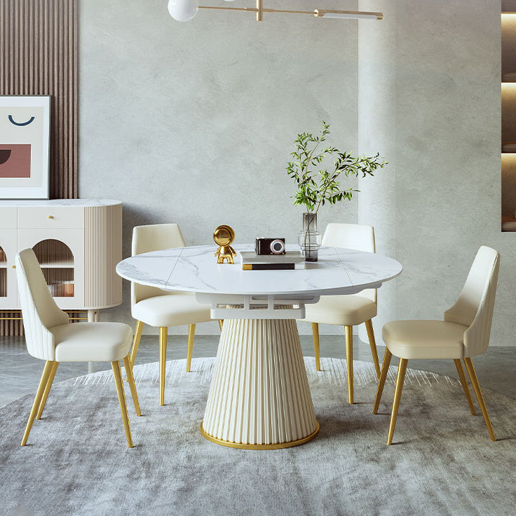Scandinavian Round Dining Table Sets 1/4/5/7 Pieces Leather Dining Table and Chairs