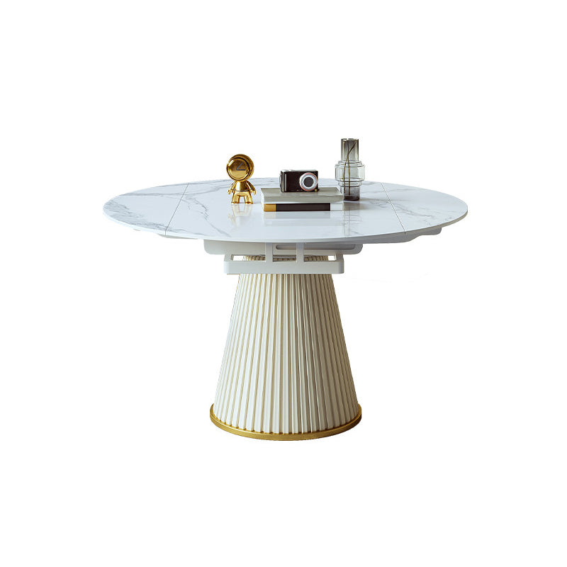 Scandinavian Round Dining Table Sets 1/4/5/7 Pieces Leather Dining Table and Chairs