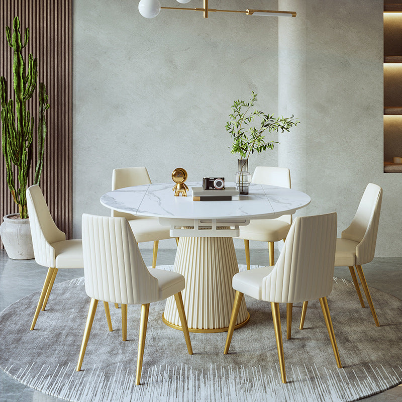 Scandinavian Round Dining Table Sets 1/4/5/7 Pieces Leather Dining Table and Chairs