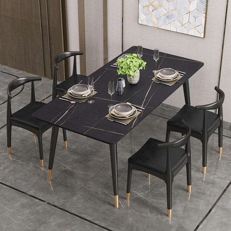 Modern Stone Top Dinette Set 1/2/4/5/7 Pieces Rectangle Dining Table Set in Black