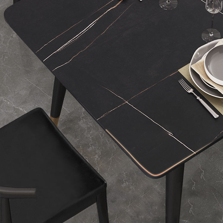 Modern Stone Top Dinette Set 1/2/4/5/7 Pieces Rectangle Dining Table Set in Black