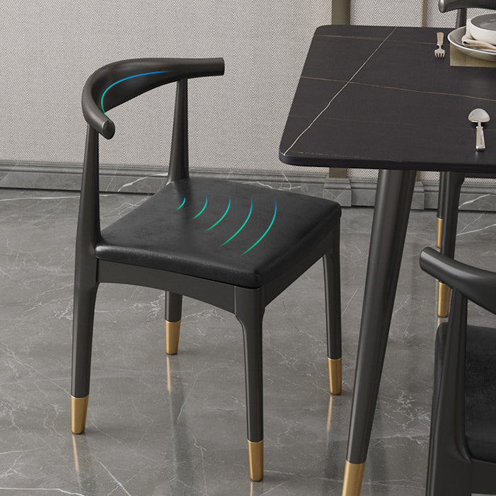 Modern Stone Top Dinette Set 1/2/4/5/7 Pieces Rectangle Dining Table Set in Black