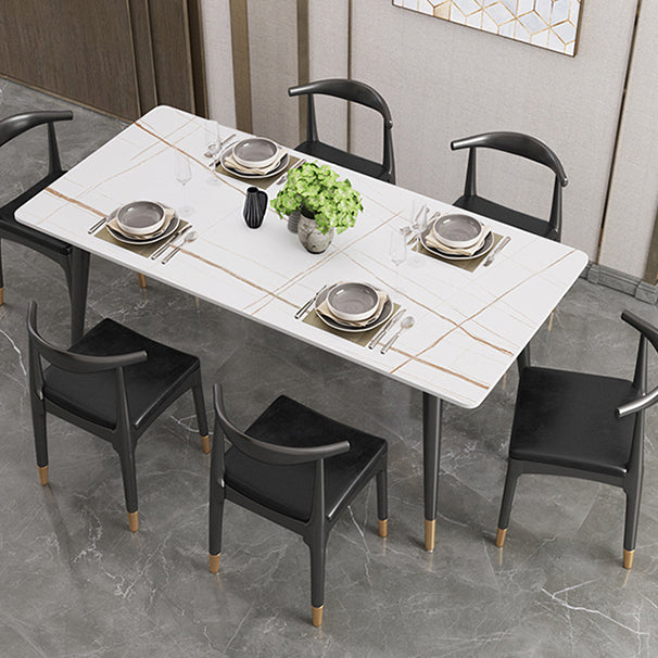 Modern Stone Top Dinette Set 1/2/4/5/7 Pieces Rectangle Dining Table Set in Black