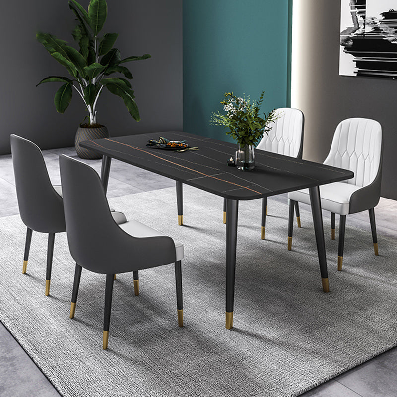 Black Rectangle Dining Table Set 1/2/5/7 Pieces Stone and Metal Dinette Set