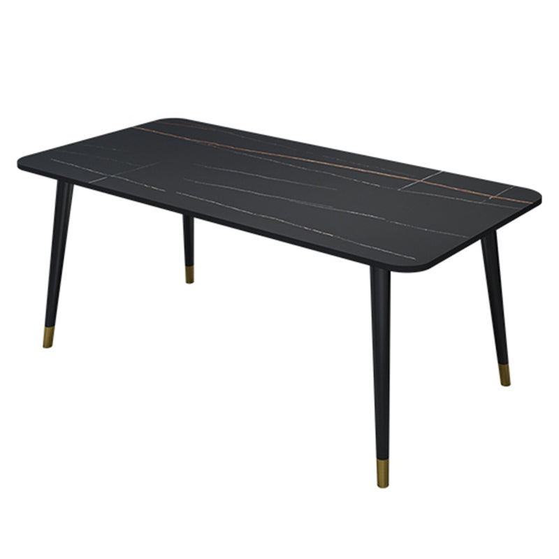 Black Rectangle Dining Table Set 1/2/5/7 Pieces Stone and Metal Dinette Set