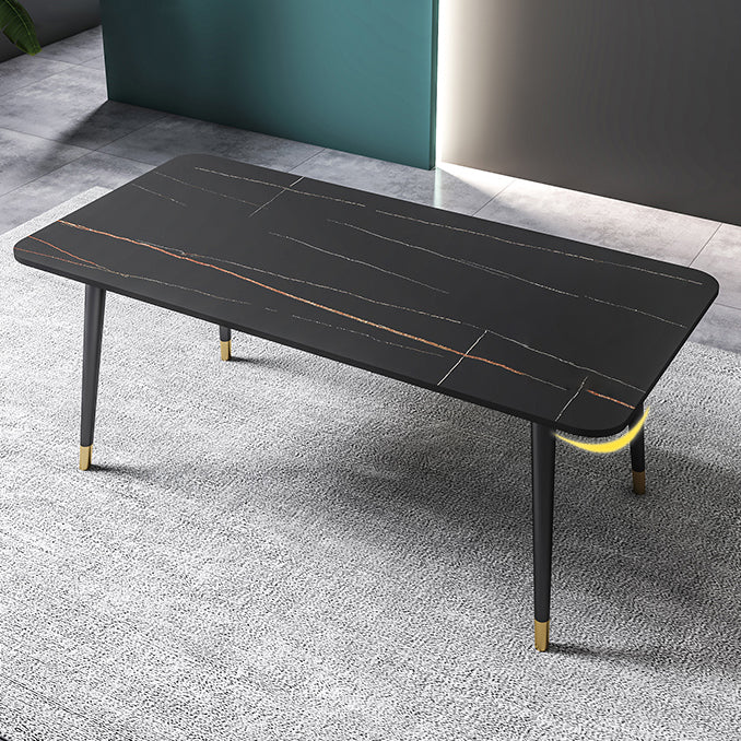 Black Rectangle Dining Table Set 1/2/5/7 Pieces Stone and Metal Dinette Set