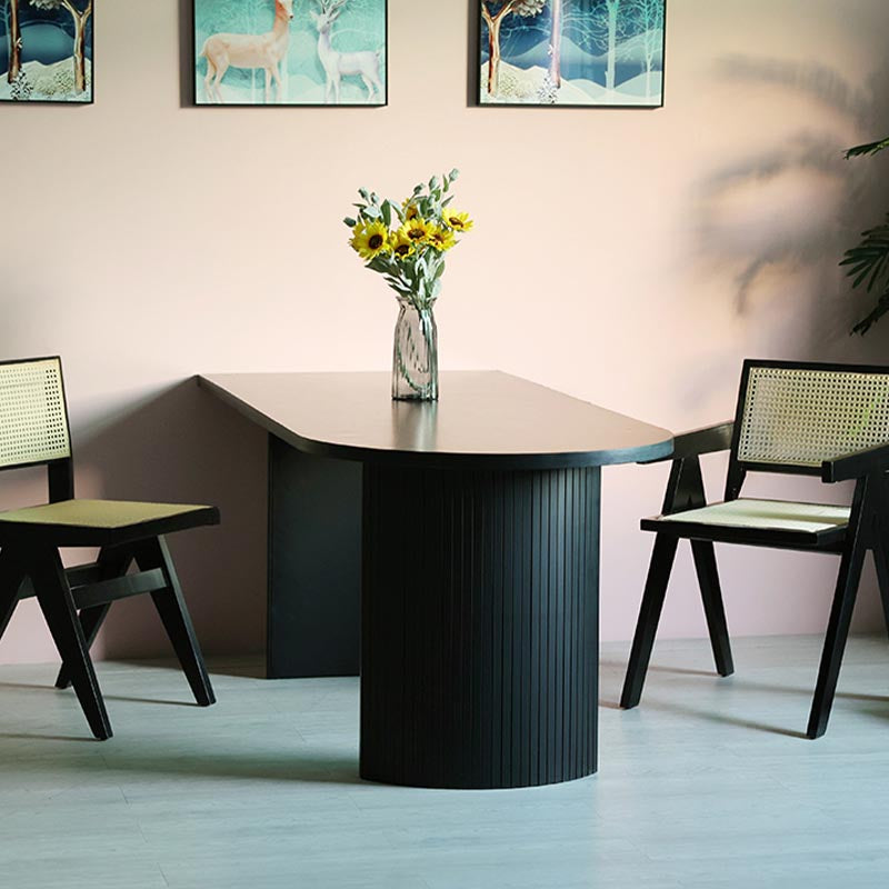 Simplicity Double Pedestal Dining Table Free Form Black Fixed Table with Wooden Top