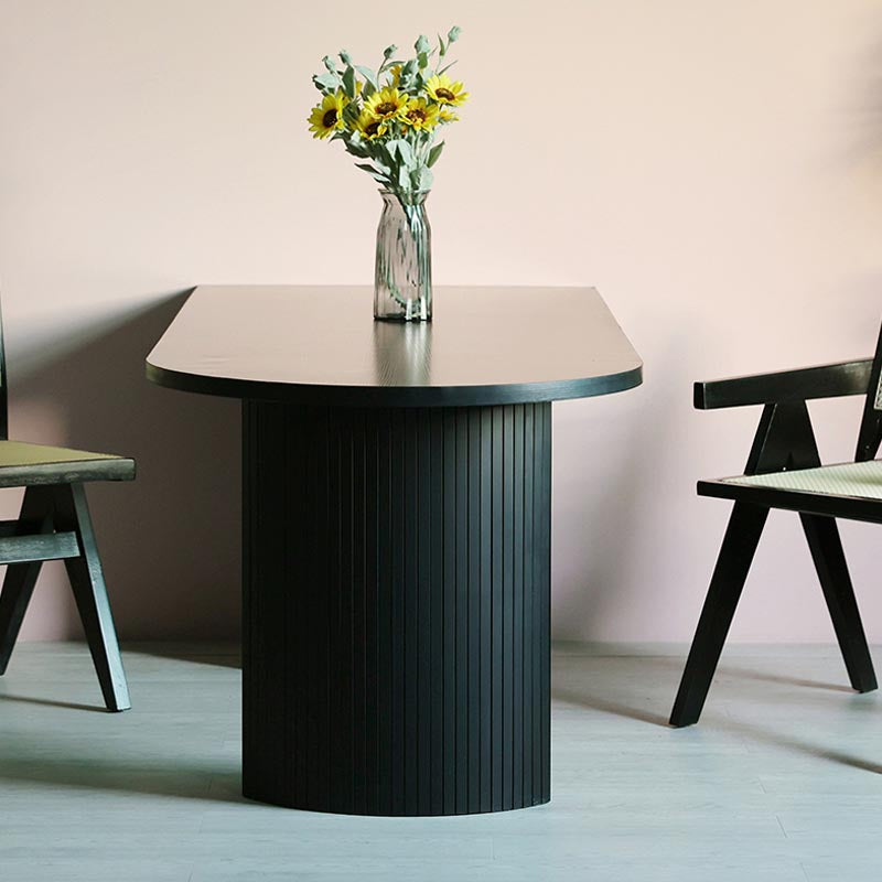 Simplicity Double Pedestal Dining Table Free Form Black Fixed Table with Wooden Top