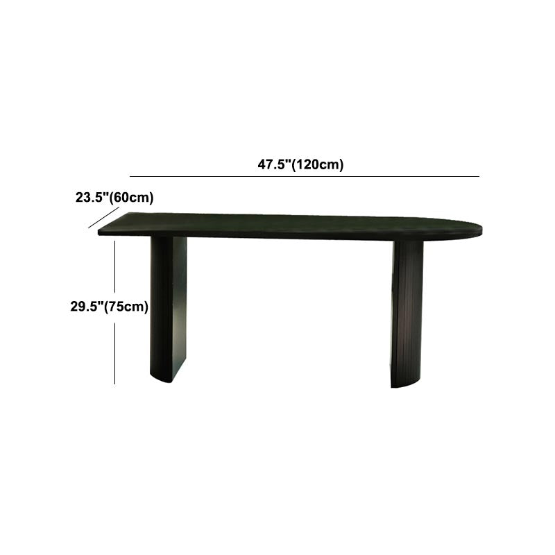 Simplicity Double Pedestal Dining Table Free Form Black Fixed Table with Wooden Top