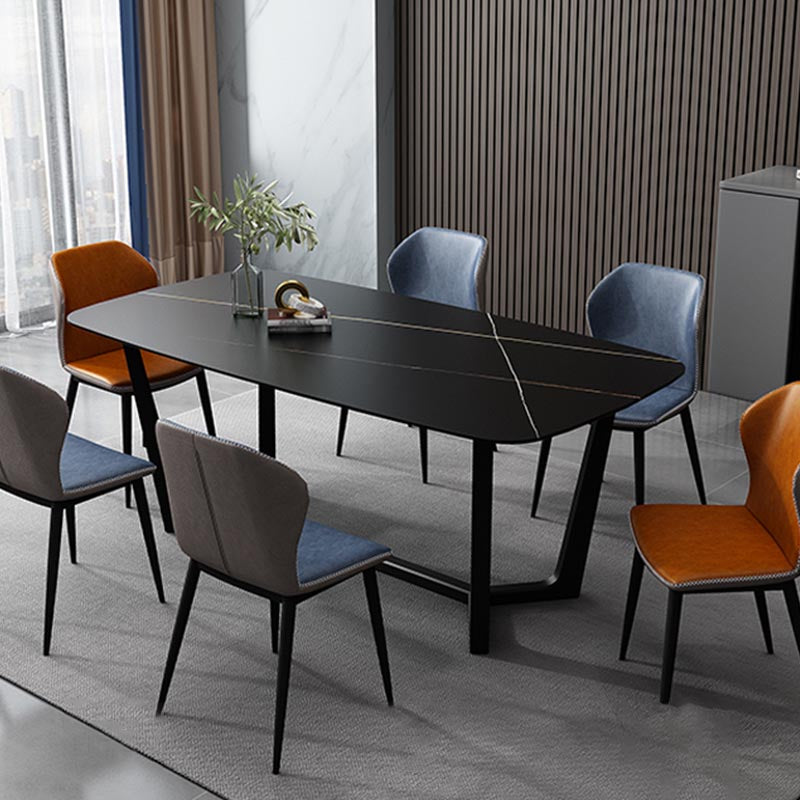 Industrial Sintered Stone Table for Restaurant Rectangle Dining Table with Trestle Base