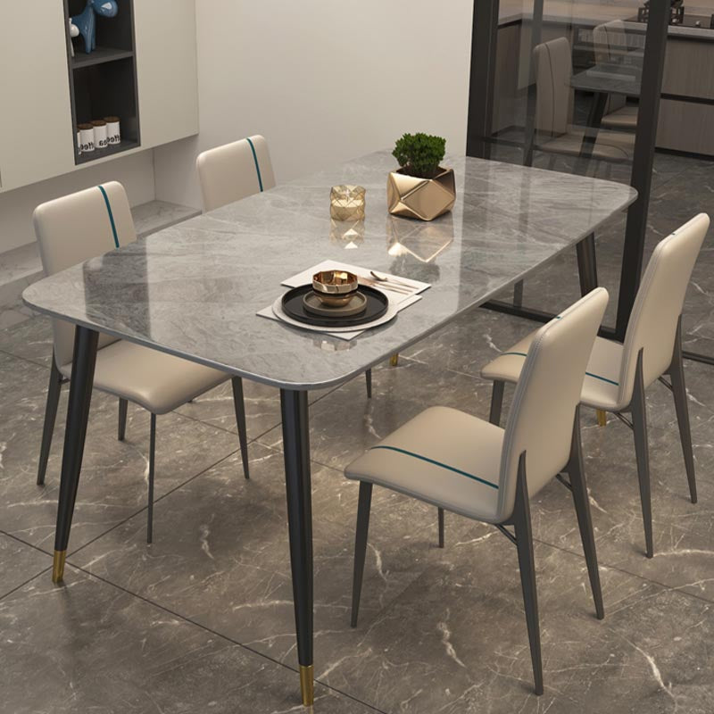 Luxury Sintered Stone Top Dining Table Rectangle Grey Table with 4 Legs