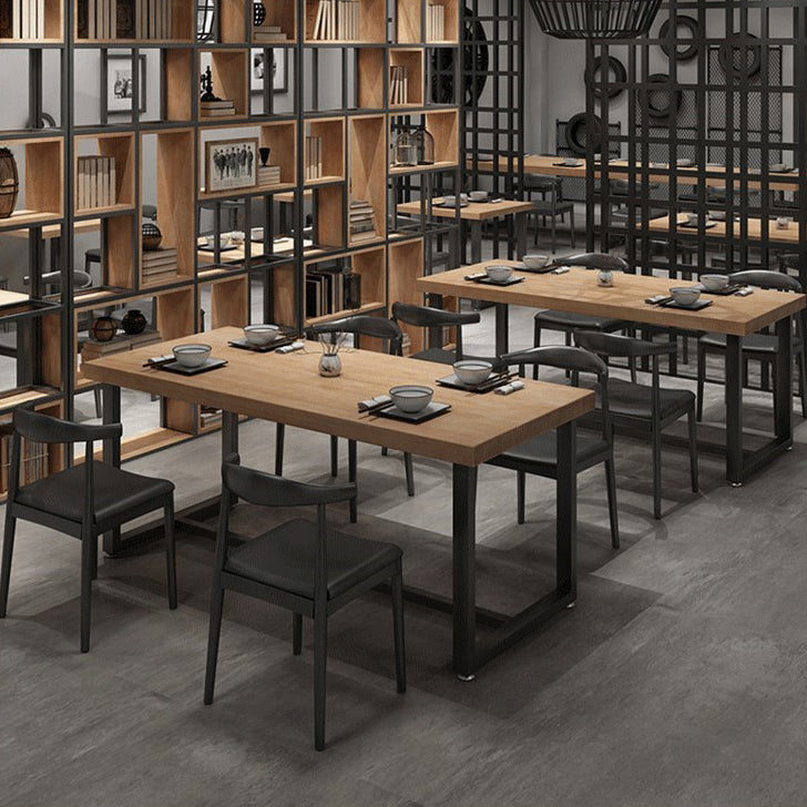 Industrial Style Dining Table Solid Wood Trestle Table for Dining Room