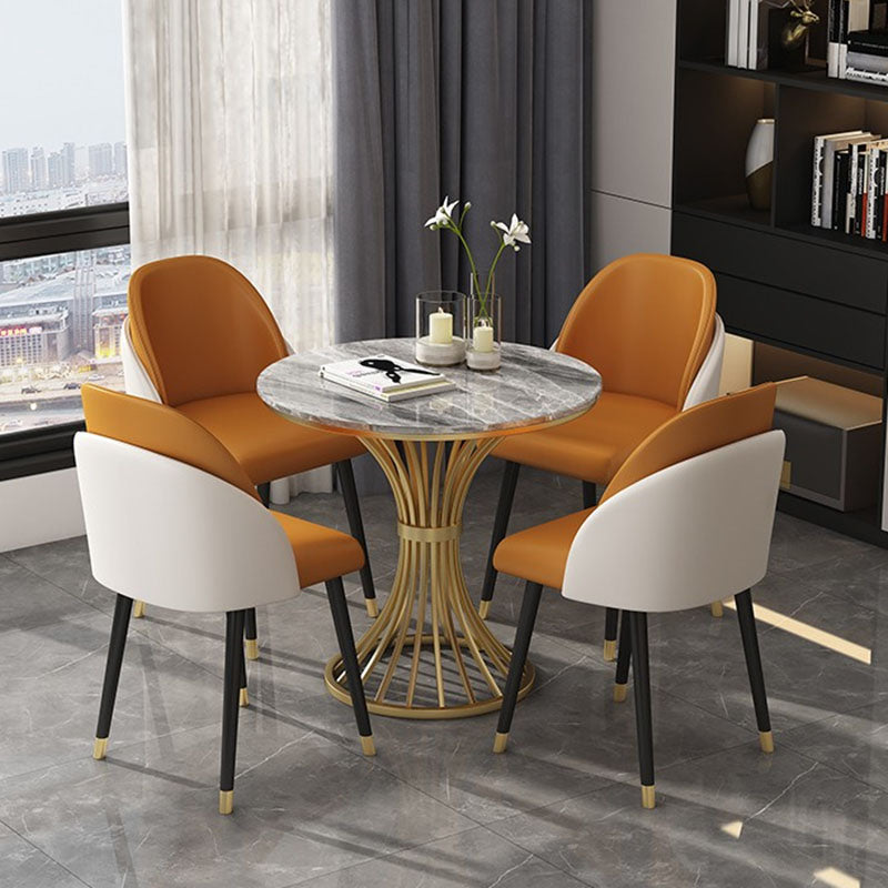 Traditional Luxury Dining Table Sintered Stone Round Table with Gold Base