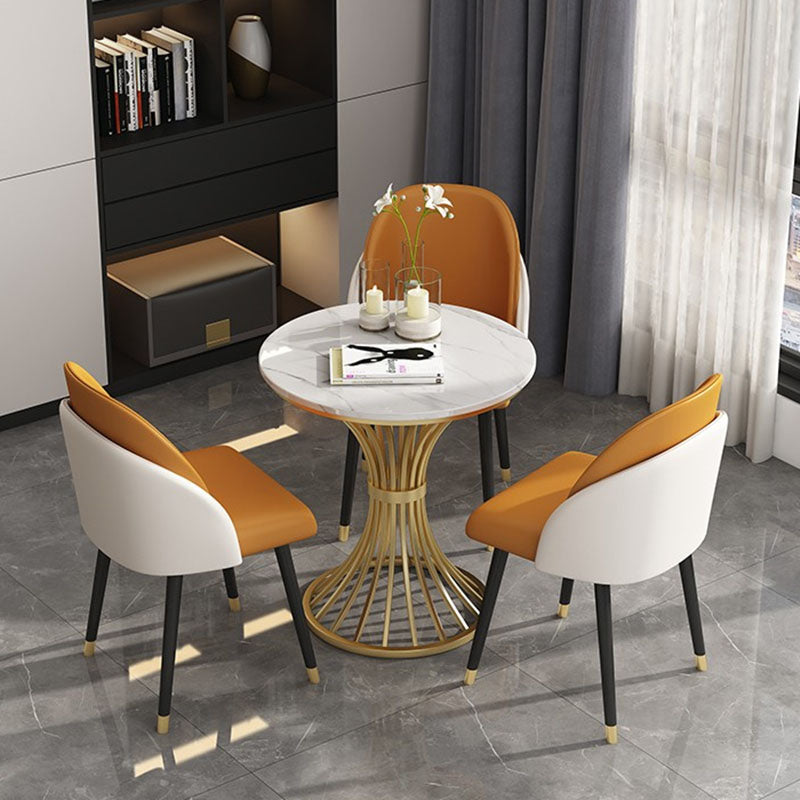 Traditional Luxury Dining Table Sintered Stone Round Table with Gold Base