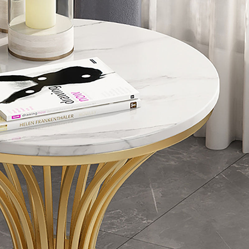 Traditional Luxury Dining Table Sintered Stone Round Table with Gold Base