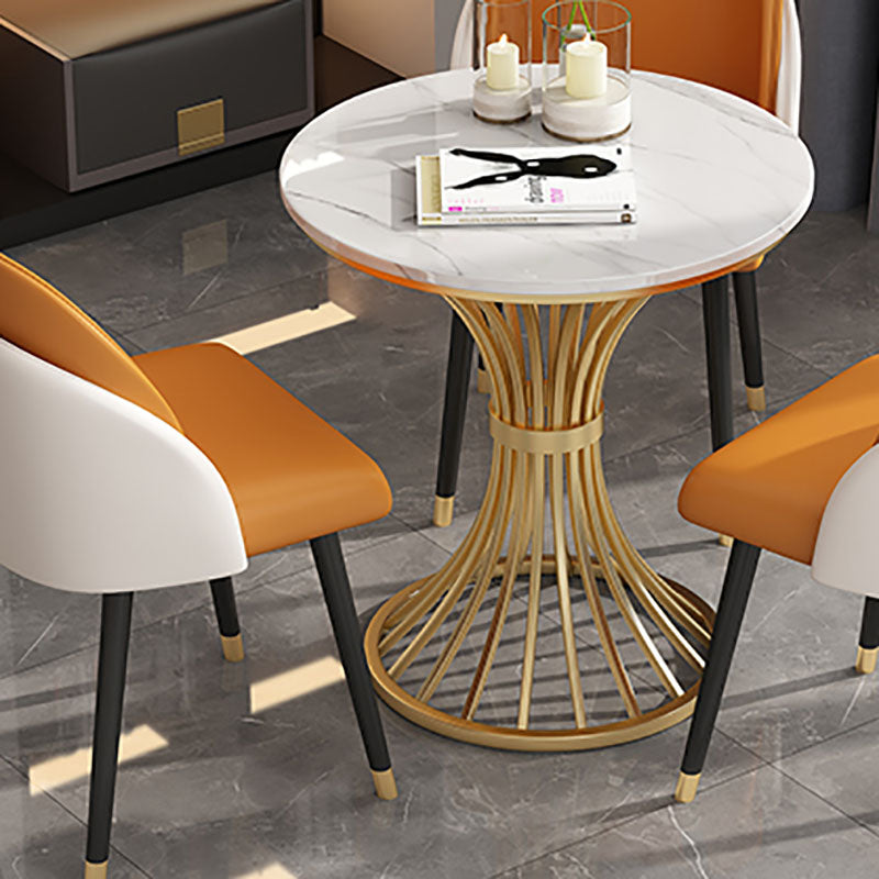 Traditional Luxury Dining Table Sintered Stone Round Table with Gold Base