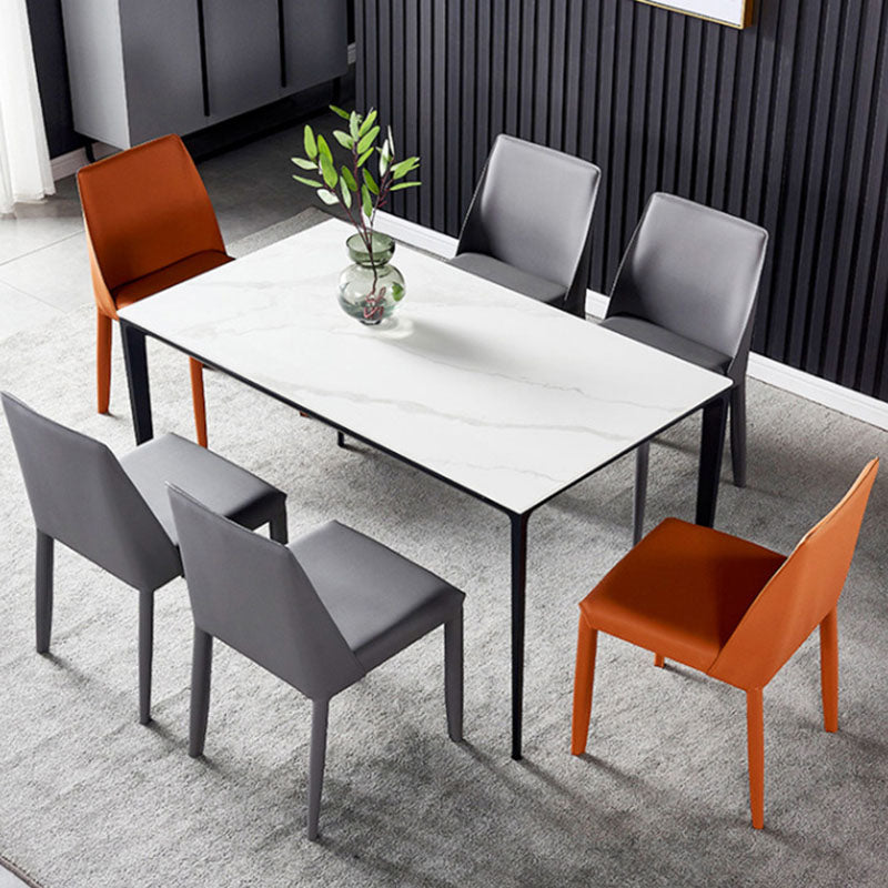 Modern Rectangle Dining Table Sintered Stone Top Table with 4 Black Metal Legs