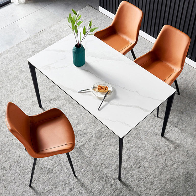 Modern Rectangle Dining Table Sintered Stone Top Table with 4 Black Metal Legs