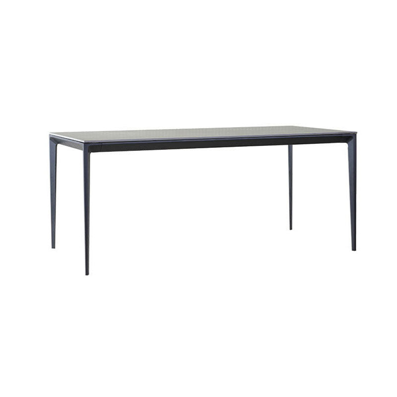 Modern Rectangle Dining Table Sintered Stone Top Table with 4 Black Metal Legs