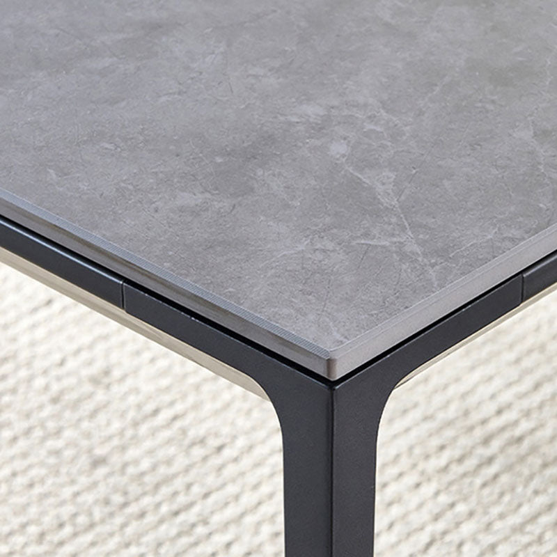 Modern Rectangle Dining Table Sintered Stone Top Table with 4 Black Metal Legs