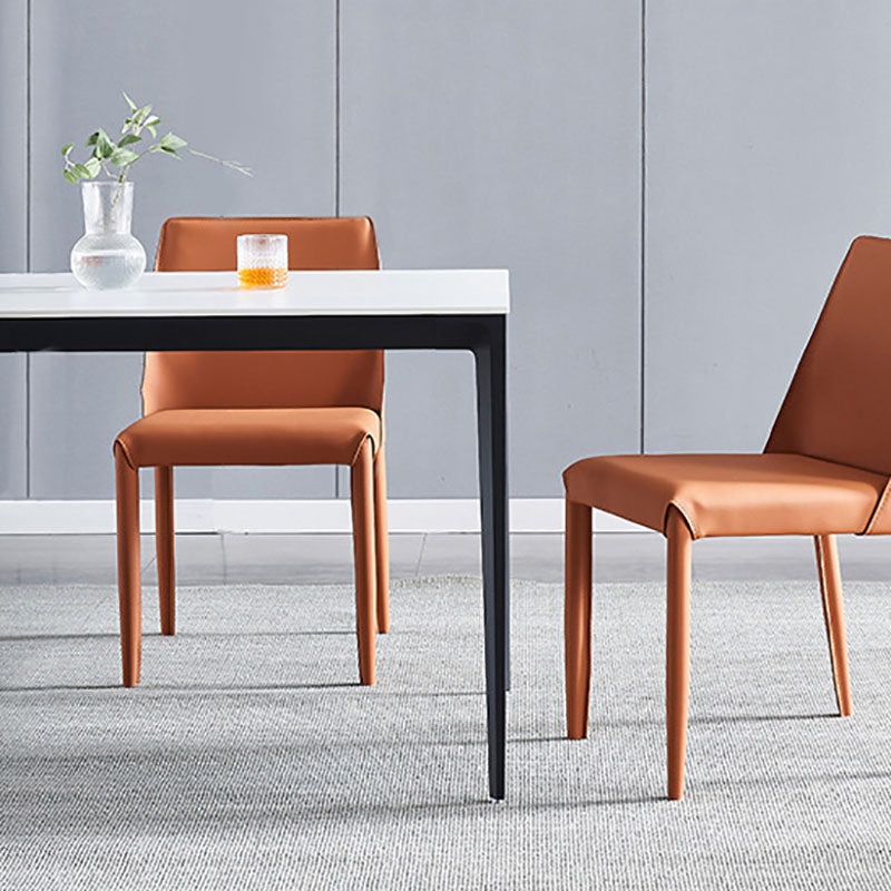 Modern Rectangle Dining Table Sintered Stone Top Table with 4 Black Metal Legs