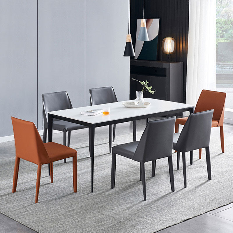 Modern Rectangle Dining Table Sintered Stone Top Table with 4 Black Metal Legs