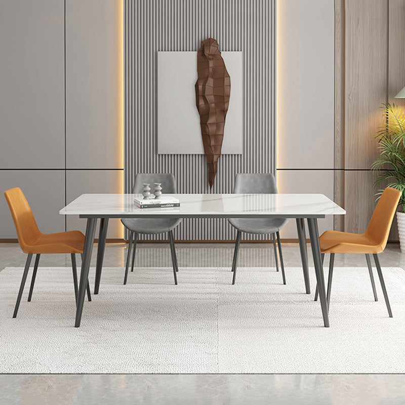 White Rectangle Stone Top Dining Site Table Industrial 4-foot Steel Table