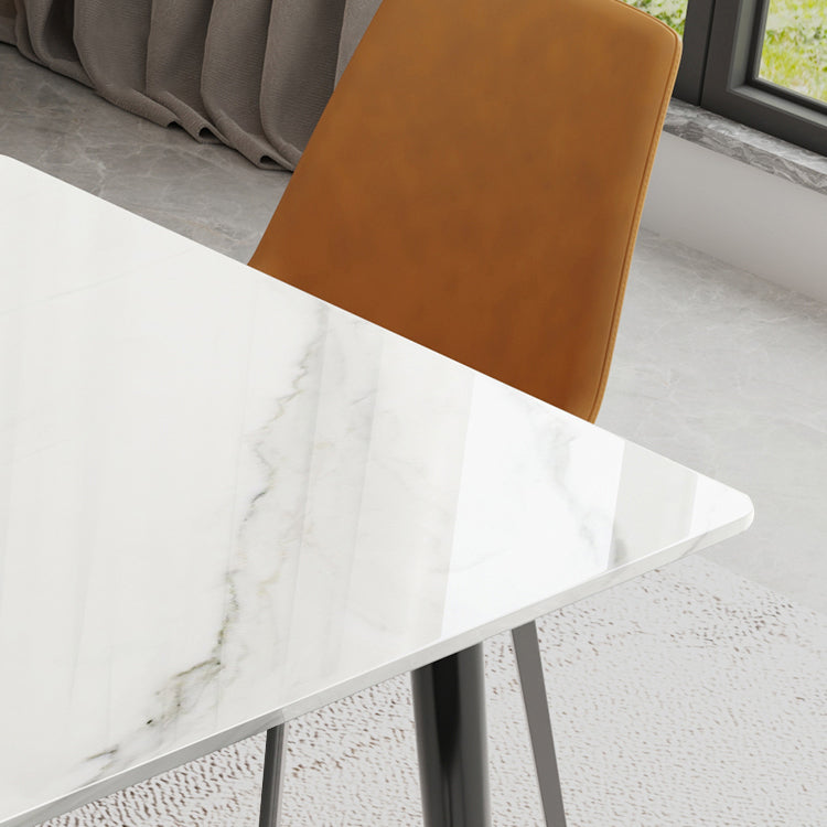 White Rectangle Stone Top Dining Site Table Industrial 4-foot Steel Table