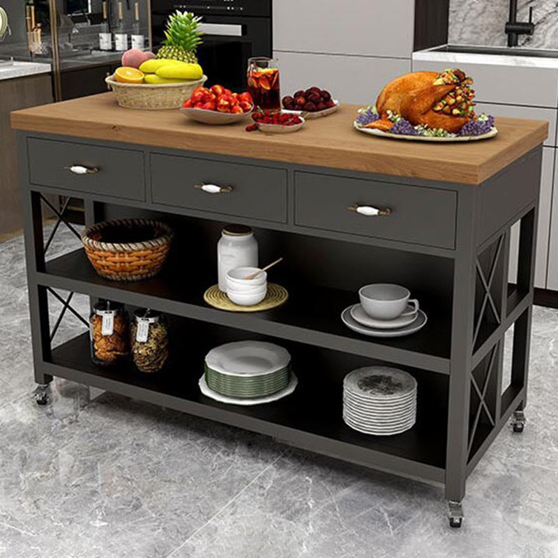 Modern Rolling Kitchen Cart Wood Rectangular Kitchen Island Cart with Drawer