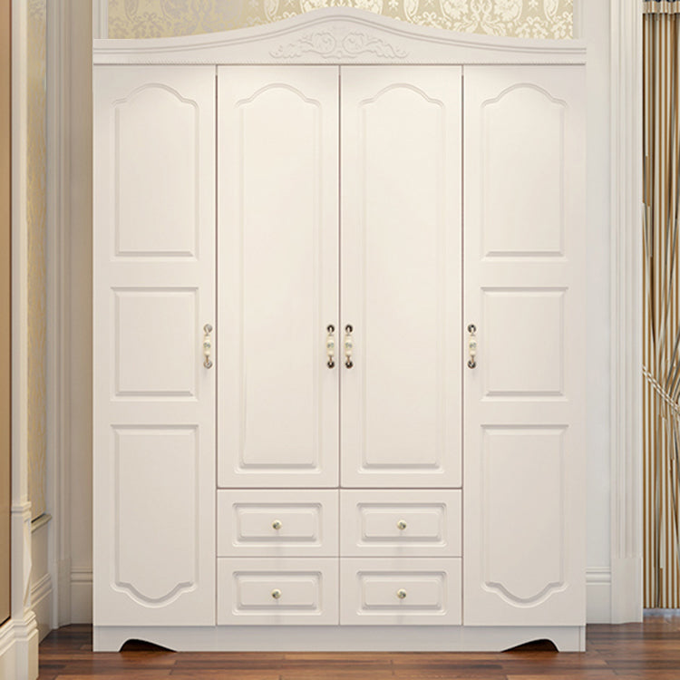 White French Country Wardrobe Armoire Engineered Wood Cabinet with Solid Wood Clothing Rod
