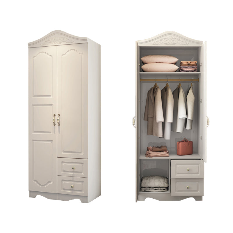 White French Country Wardrobe Armoire Engineered Wood Cabinet with Solid Wood Clothing Rod