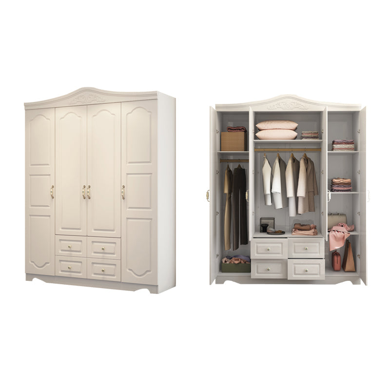 White French Country Wardrobe Armoire Engineered Wood Cabinet with Solid Wood Clothing Rod