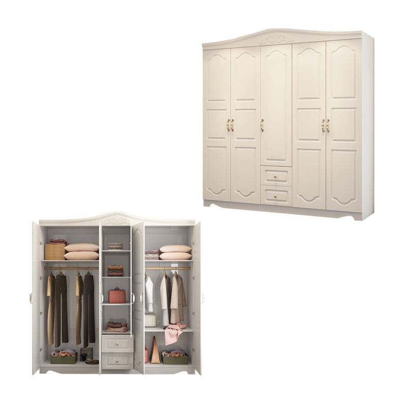 White French Country Wardrobe Armoire Engineered Wood Cabinet with Solid Wood Clothing Rod