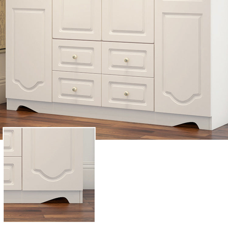 White French Country Wardrobe Armoire Engineered Wood Cabinet with Solid Wood Clothing Rod