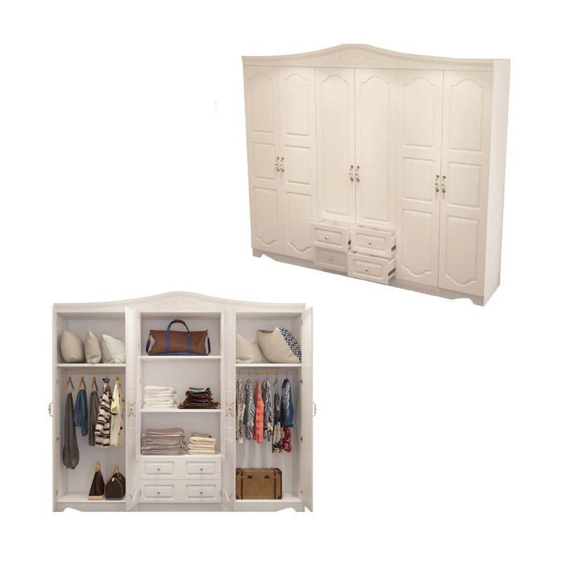 White French Country Wardrobe Armoire Engineered Wood Cabinet with Solid Wood Clothing Rod