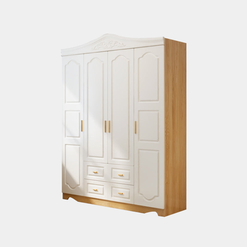 White French Country Wardrobe Armoire Engineered Wood Cabinet with Solid Wood Clothing Rod