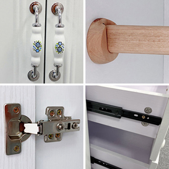 White French Country Wardrobe Armoire Engineered Wood Cabinet with Solid Wood Clothing Rod