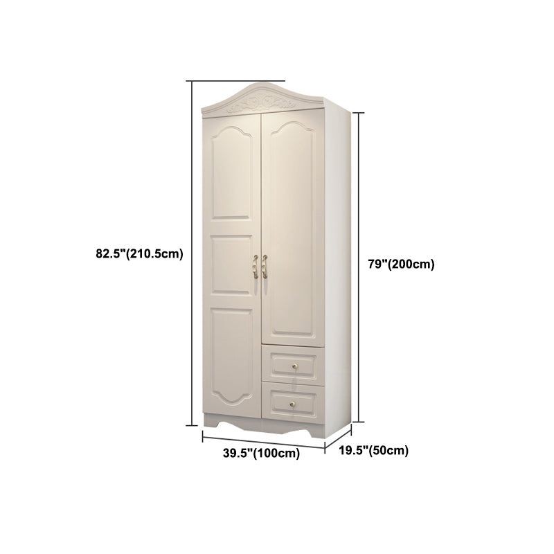 White French Country Wardrobe Armoire Engineered Wood Cabinet with Solid Wood Clothing Rod