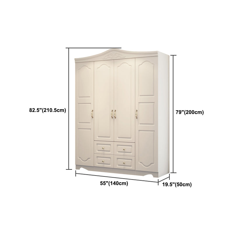 White French Country Wardrobe Armoire Engineered Wood Cabinet with Solid Wood Clothing Rod
