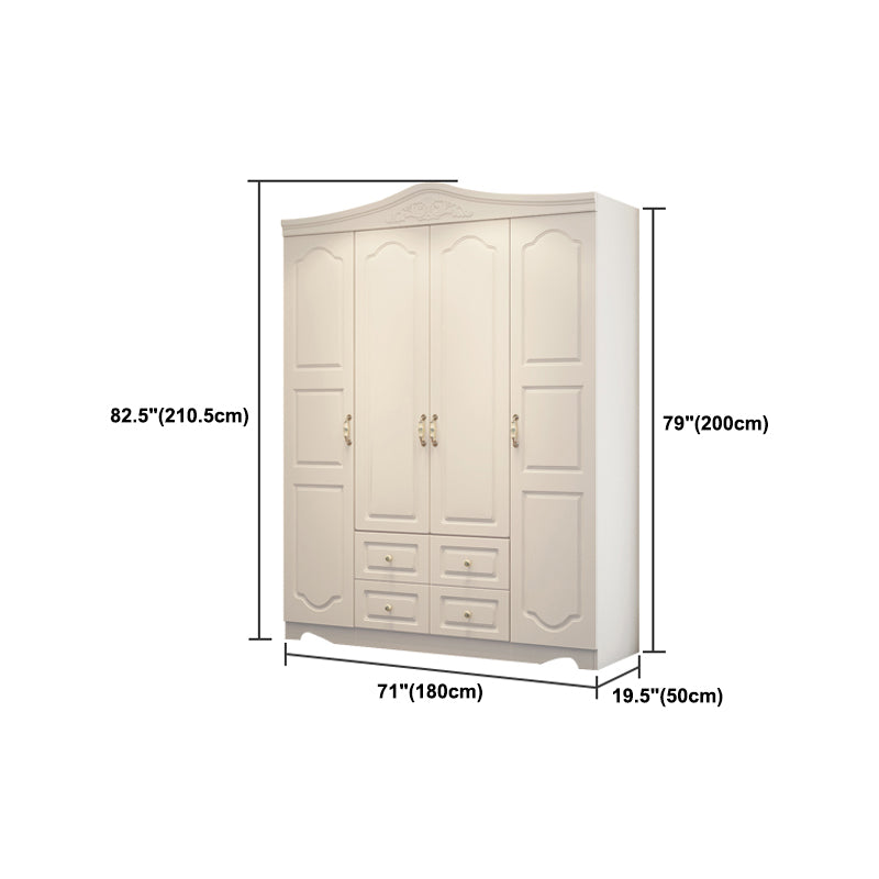 White French Country Wardrobe Armoire Engineered Wood Cabinet with Solid Wood Clothing Rod