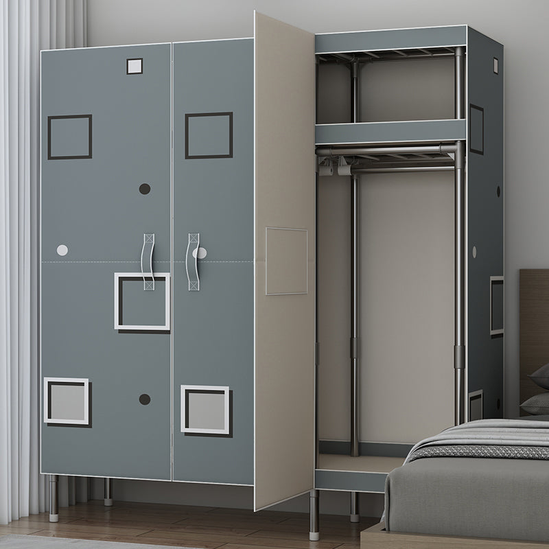 Contemporary Style Wardrobe Armoire Steel Frame Wardrobe Cabinet for Bedroom