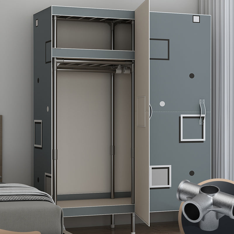 Contemporary Style Wardrobe Armoire Steel Frame Wardrobe Cabinet for Bedroom