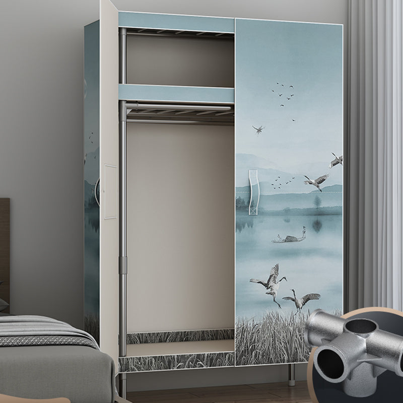 Contemporary Style Wardrobe Armoire Steel Frame Wardrobe Cabinet for Bedroom