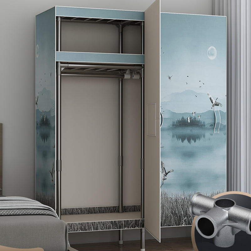 Contemporary Style Wardrobe Armoire Steel Frame Wardrobe Cabinet for Bedroom
