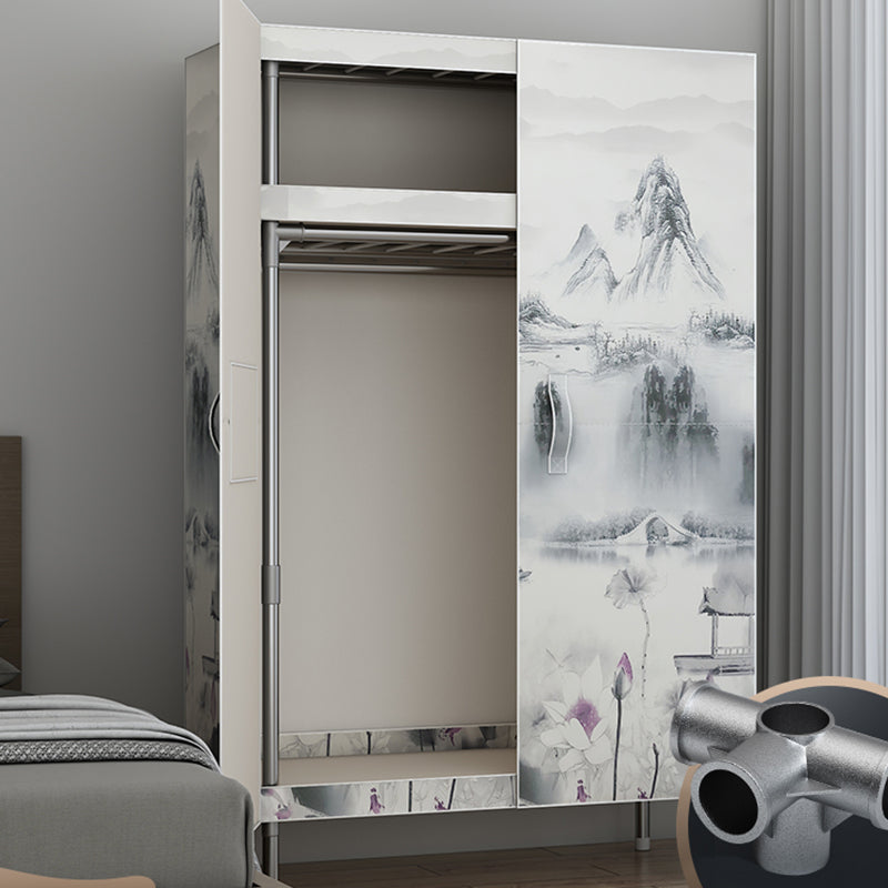 Contemporary Style Wardrobe Armoire Steel Frame Wardrobe Cabinet for Bedroom