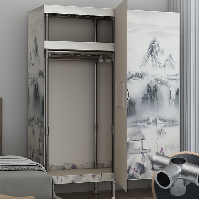 Contemporary Style Wardrobe Armoire Steel Frame Wardrobe Cabinet for Bedroom