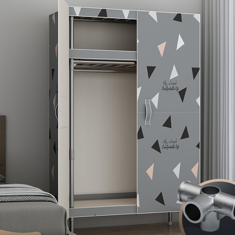 Contemporary Style Wardrobe Armoire Steel Frame Wardrobe Cabinet for Bedroom